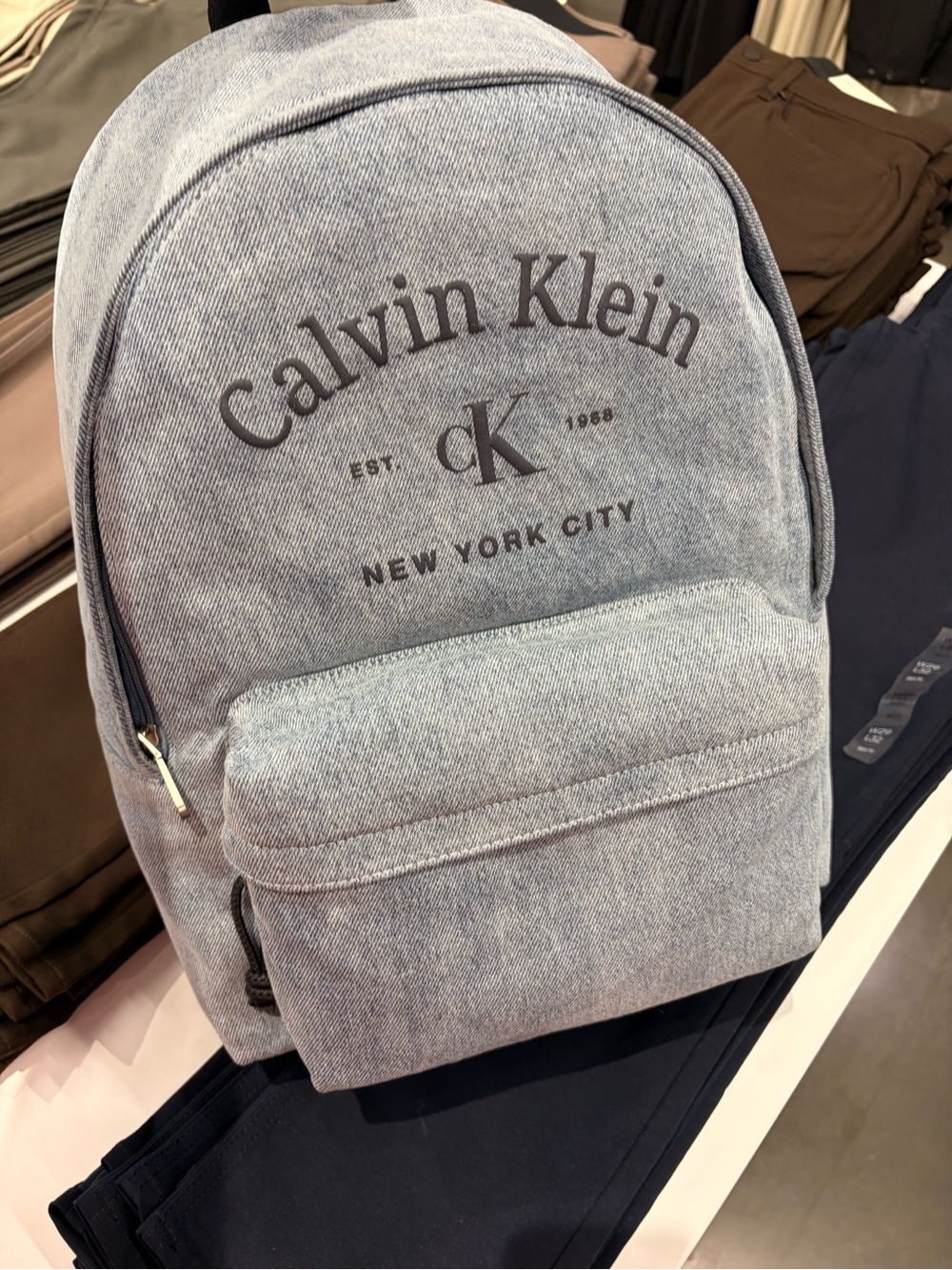 Calvin Klein Light Denim Gray Logo Backpack new with tag